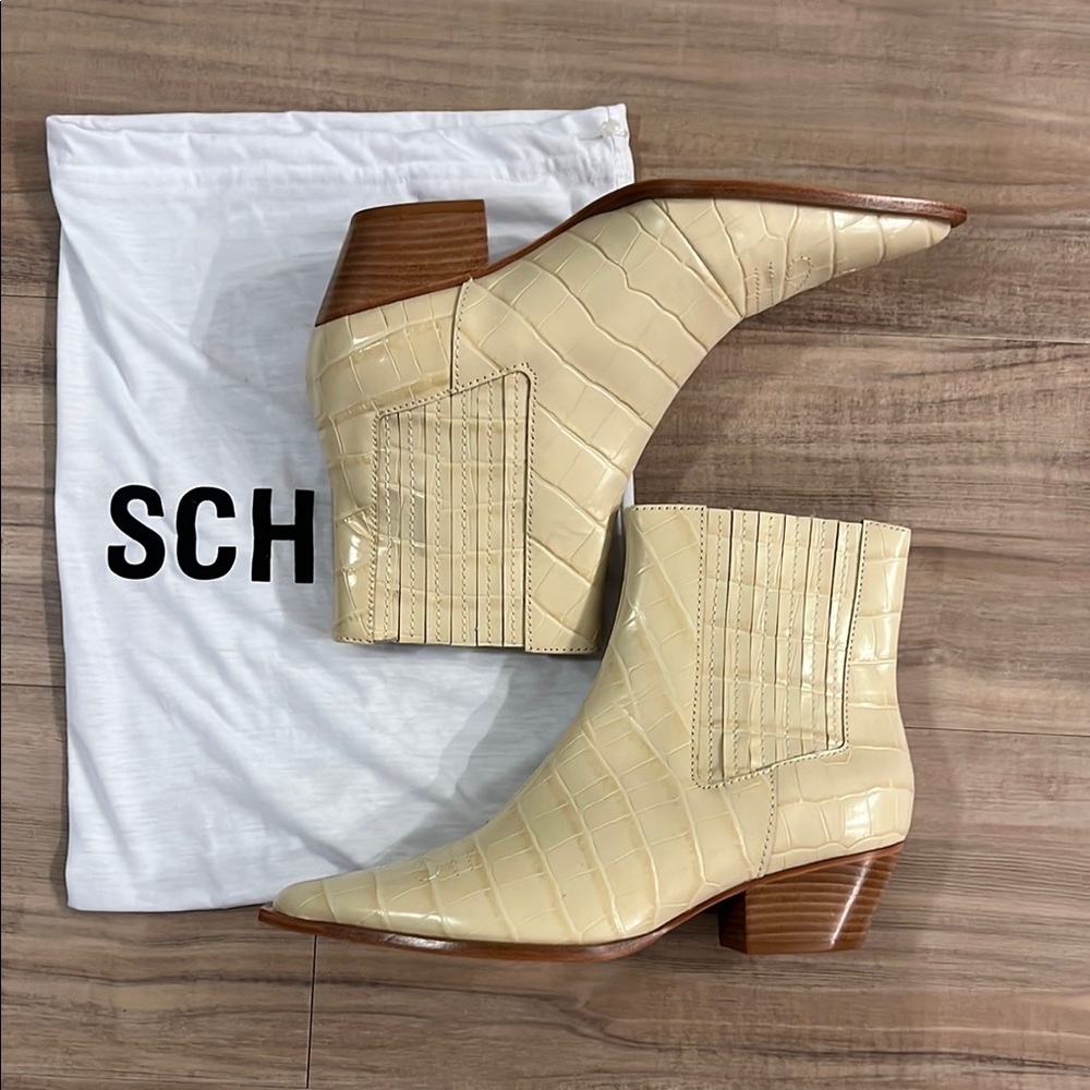 Briani Cream Croc-Embossed Ankle Boots